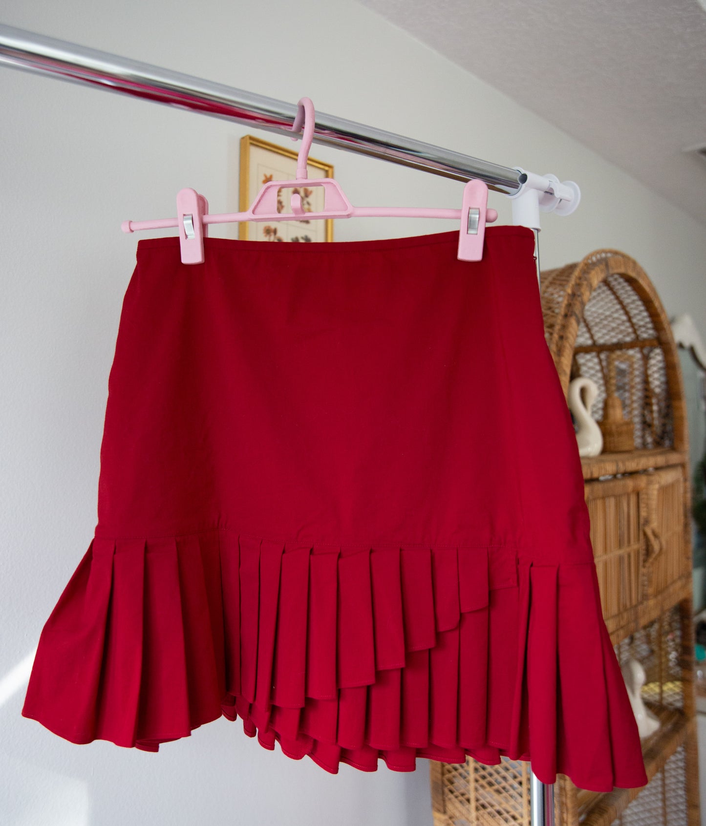 Red pleated skirt