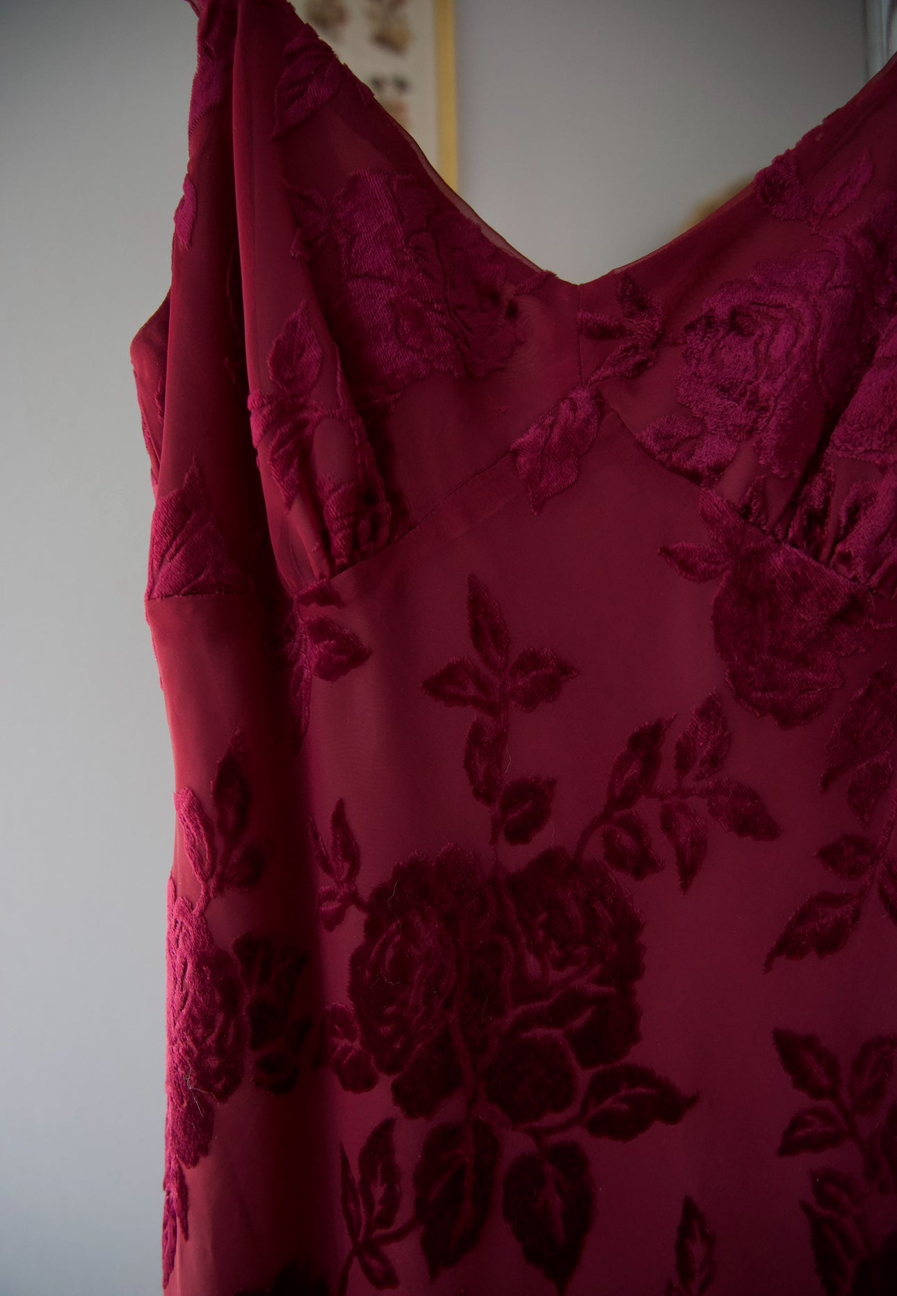 Vintage burgundy velvet floral dress