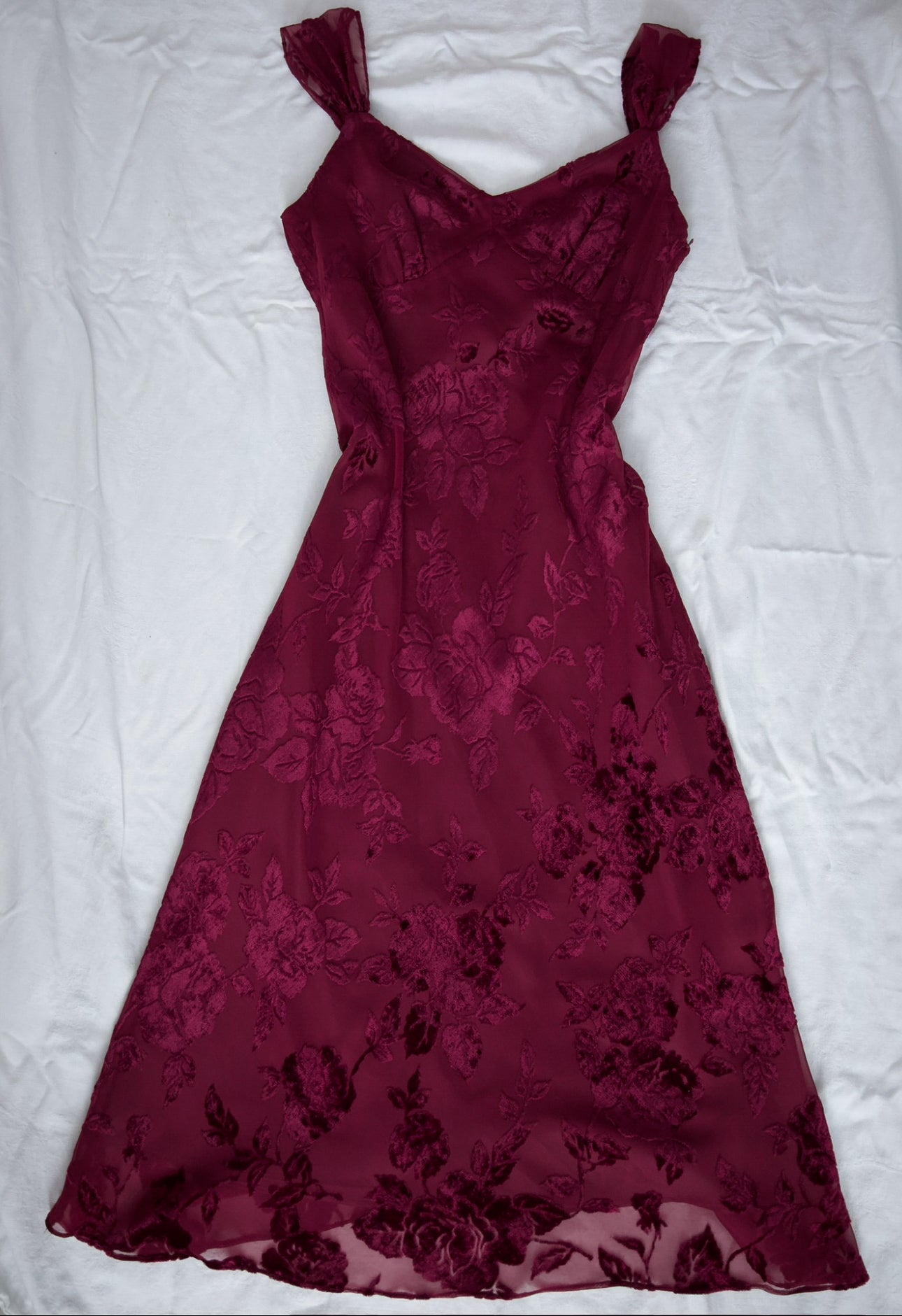 Vintage burgundy velvet floral dress