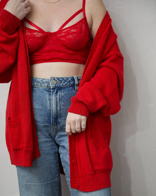 Vintage red knit cardigan