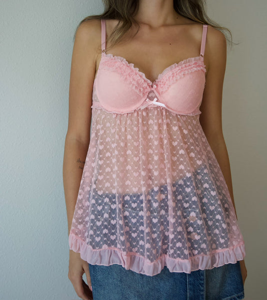 Pink hearts babydoll lingerie top